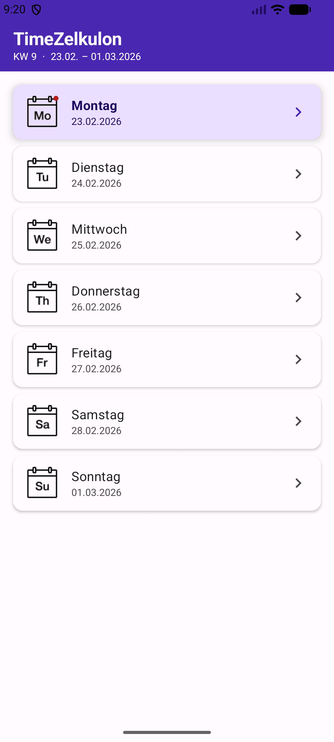 TimeZelkulon – Zeiterfassung Screenshot 1